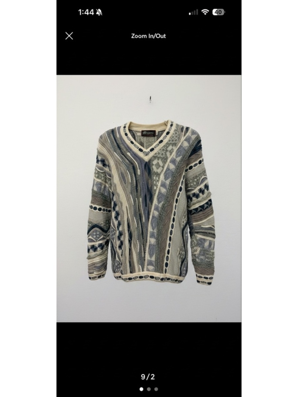 Vintage Tundra Canada 3D Knit Coogi Style v neck Sweater Mens medium